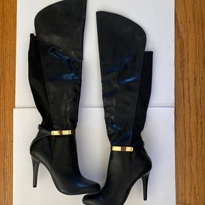 NWB High Heel Stiletto Black Boots by Fergie,Knee High with Side Zipper Size 7